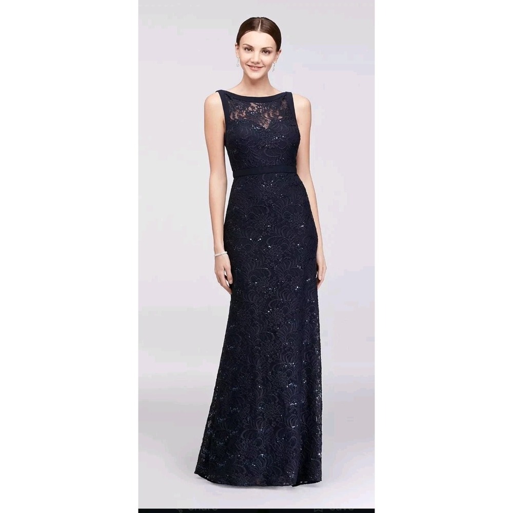 NightWay Navy Blue Lace Sequin Mermaid Formal Dress Prom Bridesmaid US 14